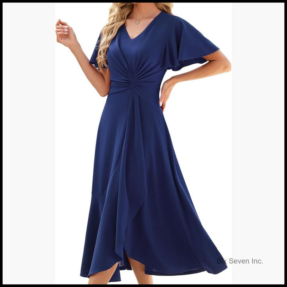 A-Line Formal Dress With Pockets And Ruffle Sleeves
